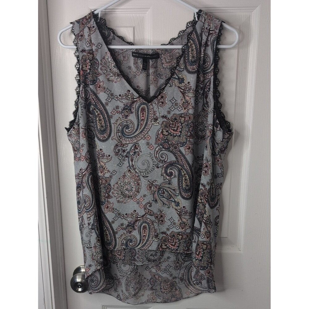 White House Black Market Gray Paisley Lace-Trim Camisole Size L